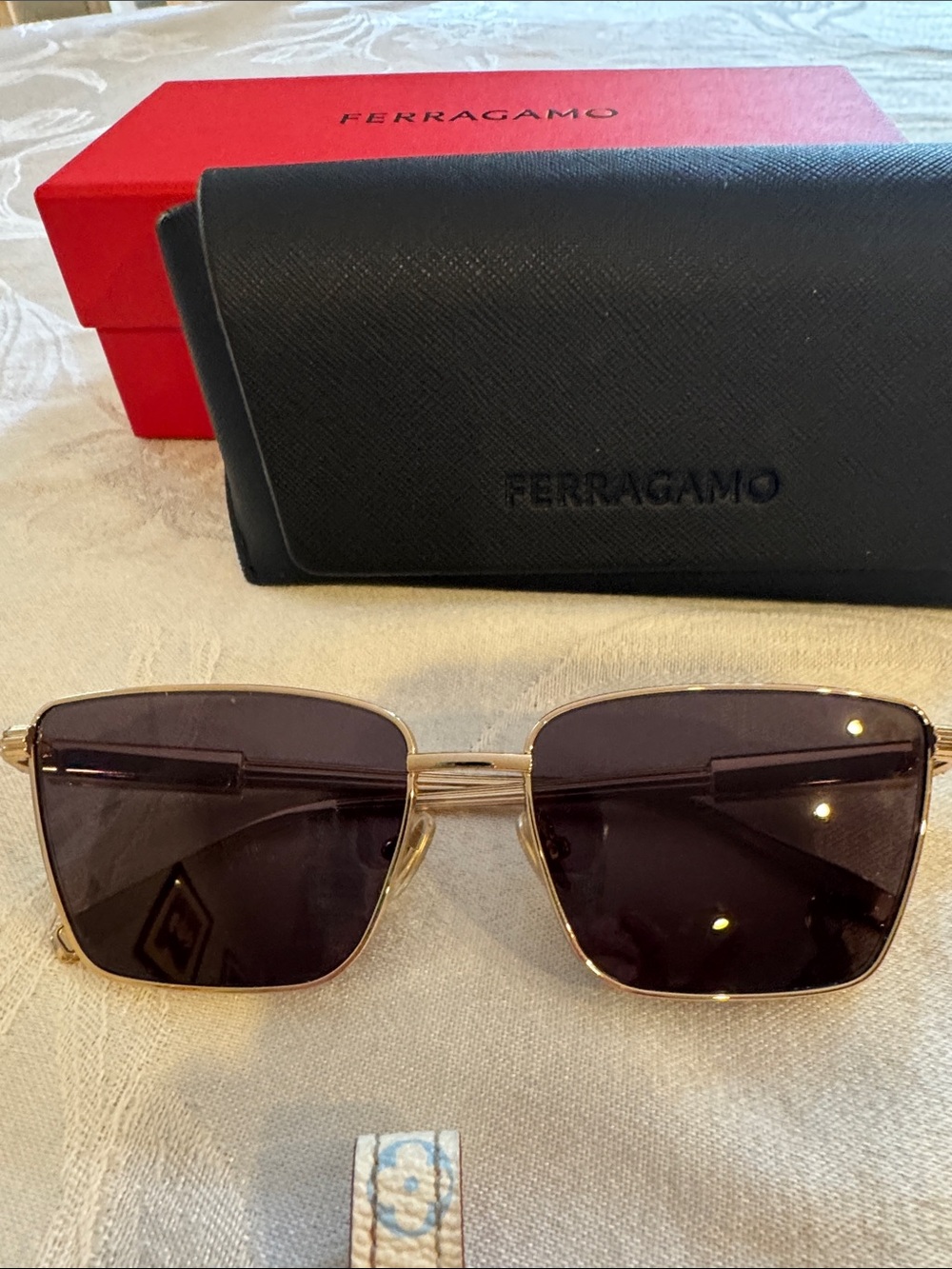 Like New Ferragamo Gold-Rimmed Sunglasses, 59-16-140